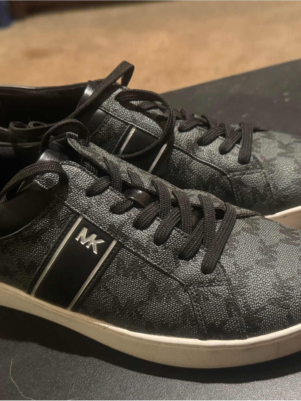 Michael Kors Black Women’s 9M MK Logo Low-Top Sneakers with White Sole